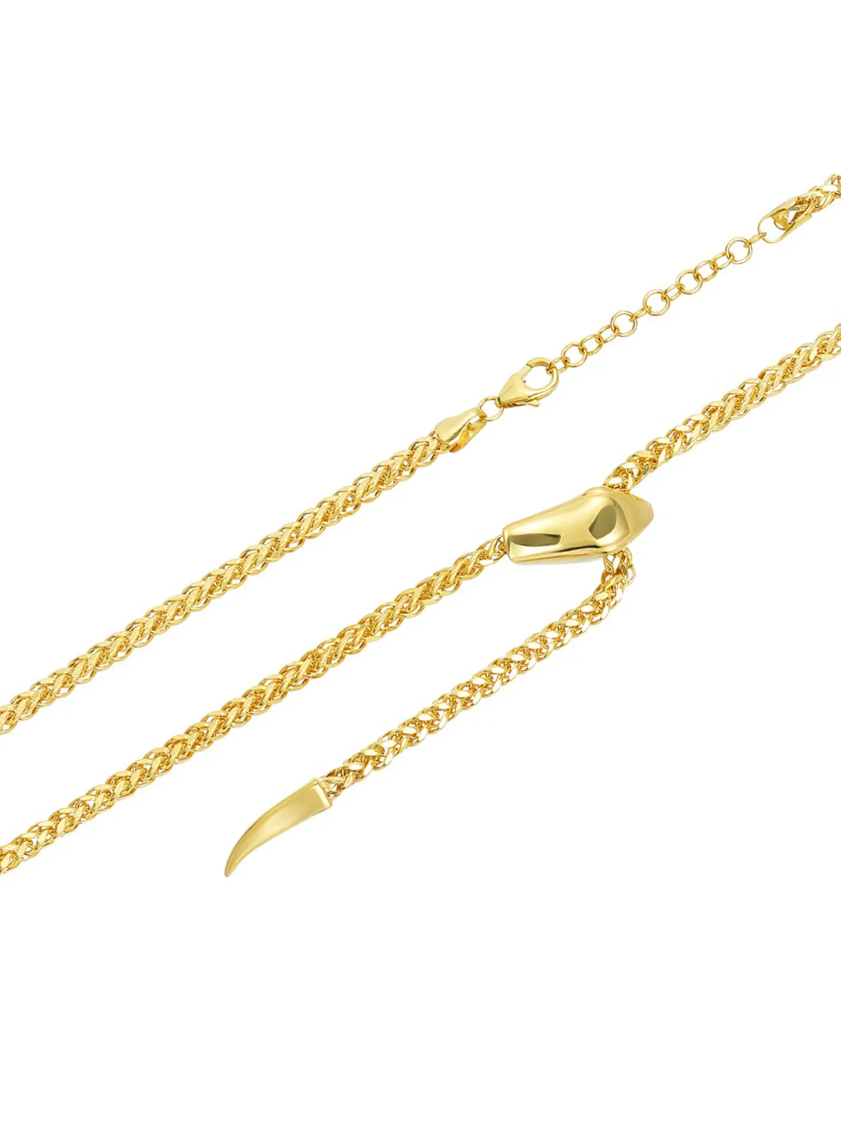 14K Gold Small Snake Wheat Adjustable Lariat Necklace