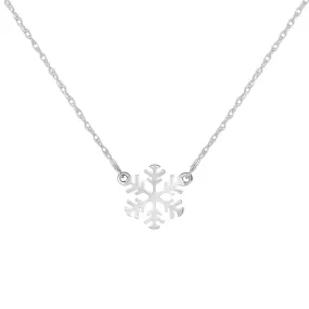 14k White Gold Mini Snowflake Necklace with Spring Ring Clasp (16" to 18" Adjustable Chain)