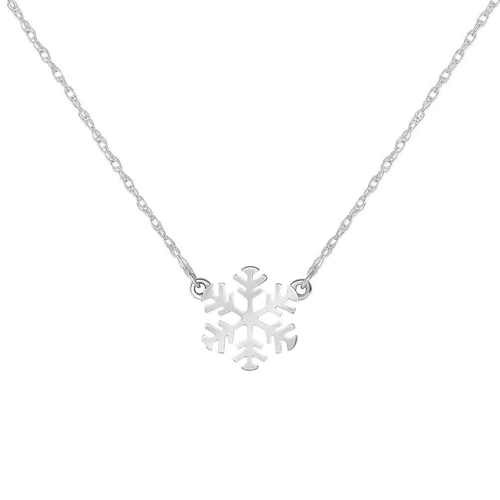 14k White Gold Mini Snowflake Necklace with Spring Ring Clasp (16" to 18" Adjustable Chain)
