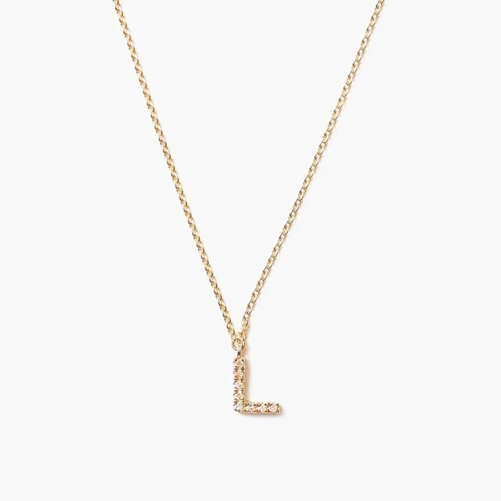 14k Yellow Gold & White Diamond Initial Necklace