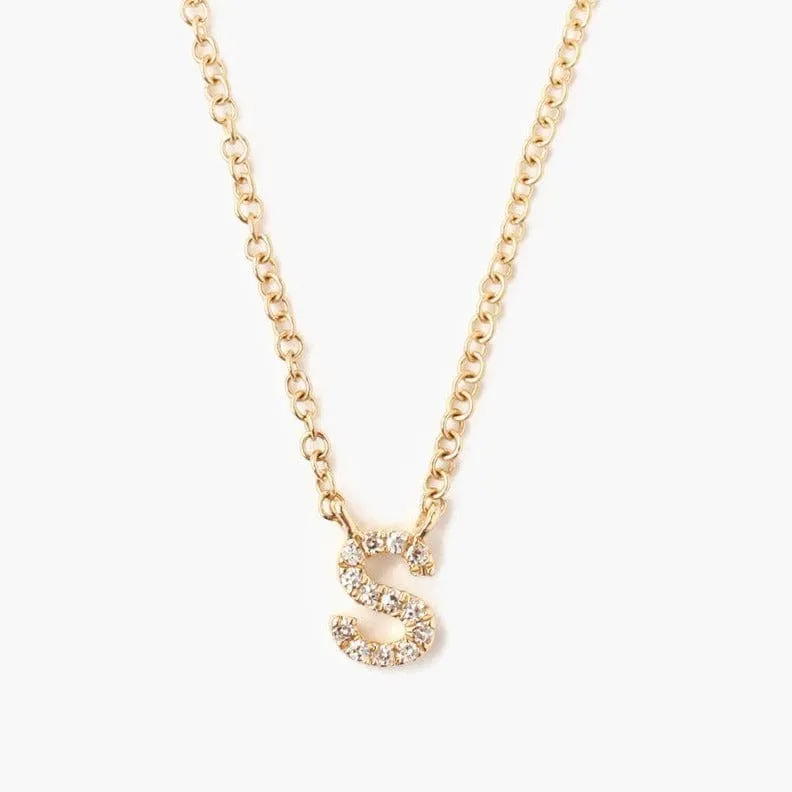 14k Yellow Gold & White Diamond Initial Necklace