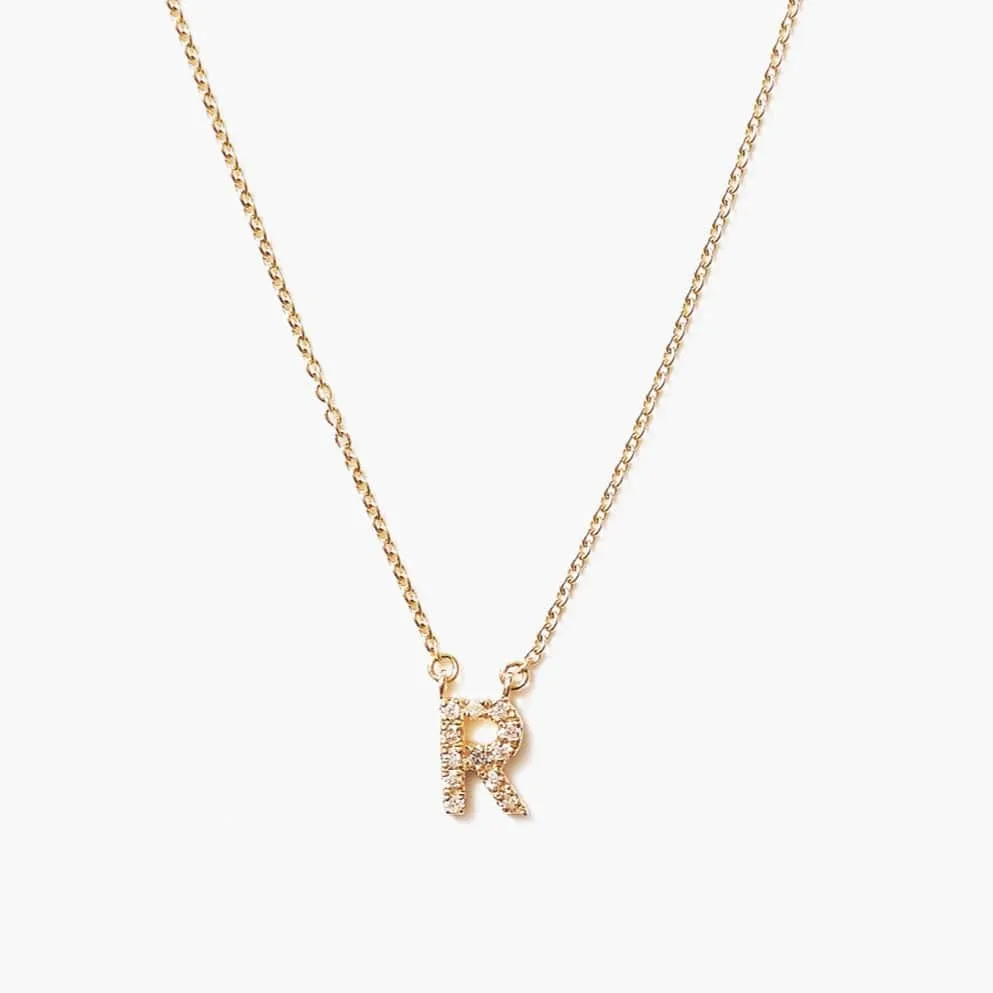 14k Yellow Gold & White Diamond Initial Necklace