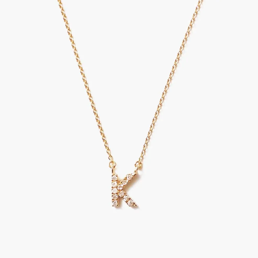 14k Yellow Gold & White Diamond Initial Necklace