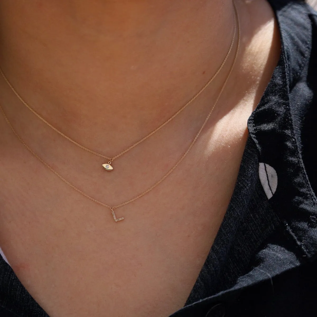 14k Yellow Gold & White Diamond Initial Necklace