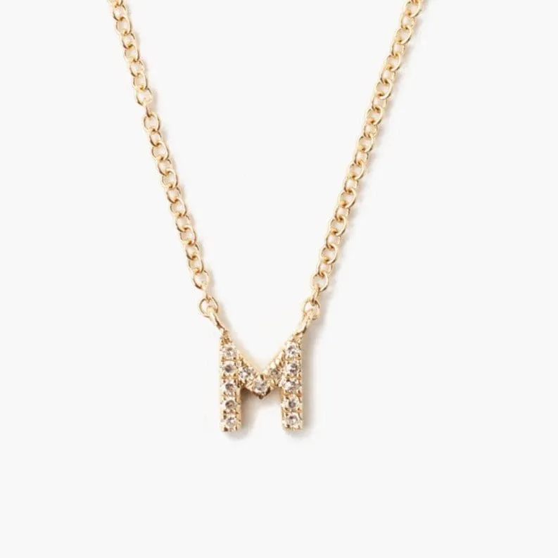 14k Yellow Gold & White Diamond Initial Necklace