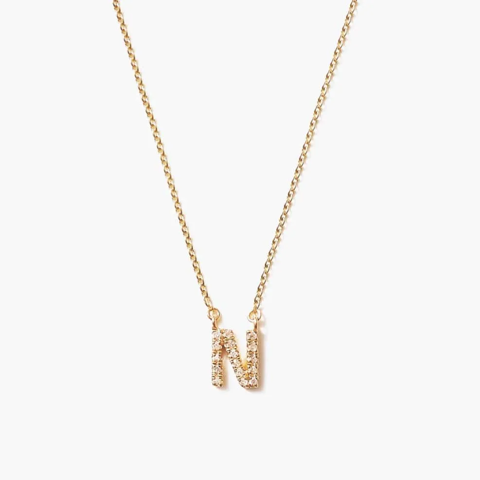 14k Yellow Gold & White Diamond Initial Necklace