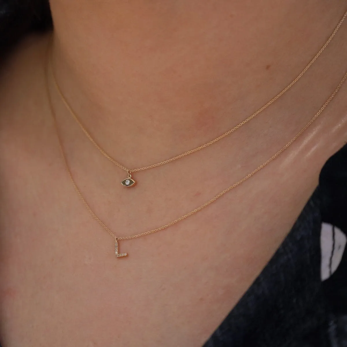 14k Yellow Gold & White Diamond Initial Necklace