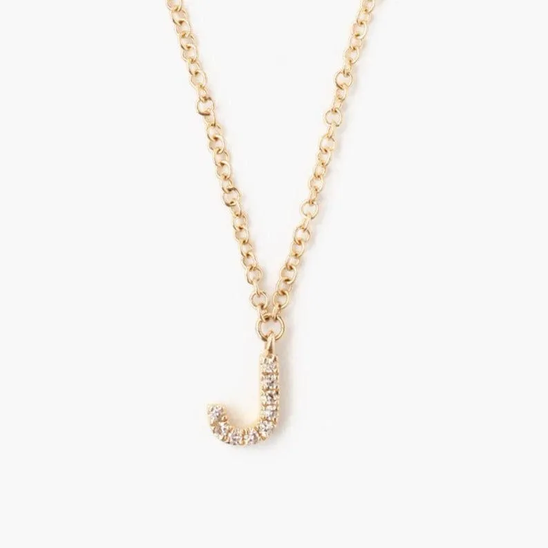 14k Yellow Gold & White Diamond Initial Necklace