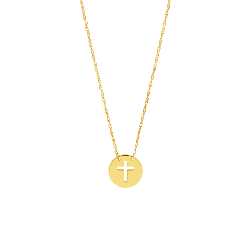 14K Yellow Gold Cut Out Mini Cross Adjustable Necklace