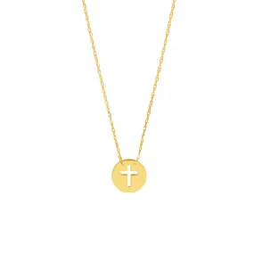 14K Yellow Gold Cut Out Mini Cross Adjustable Necklace