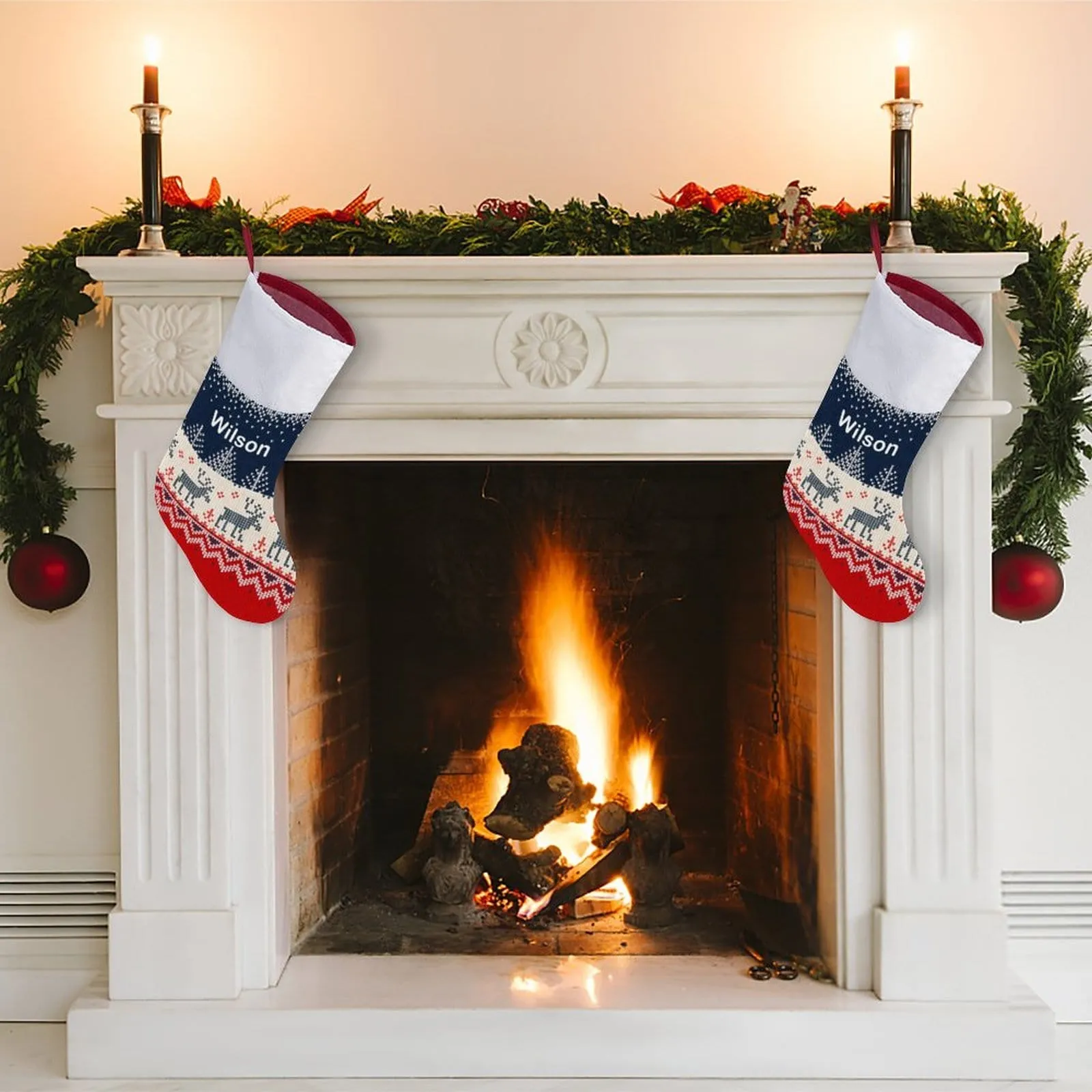 16.5in(L) Super Size-Custom Name Blue Elk Christmas Stocking