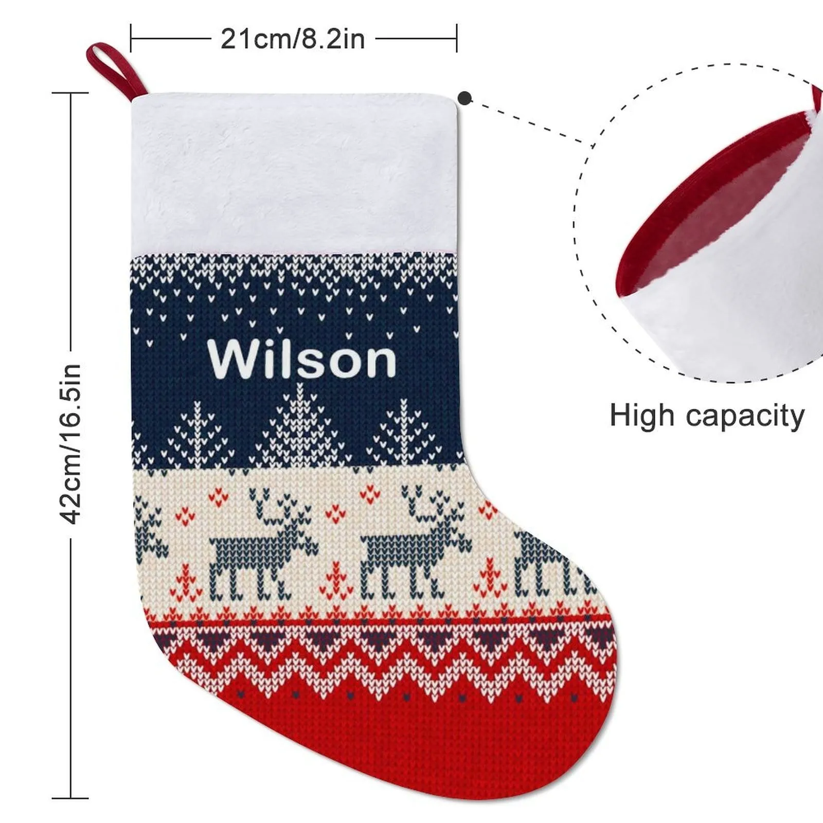 16.5in(L) Super Size-Custom Name Blue Elk Christmas Stocking