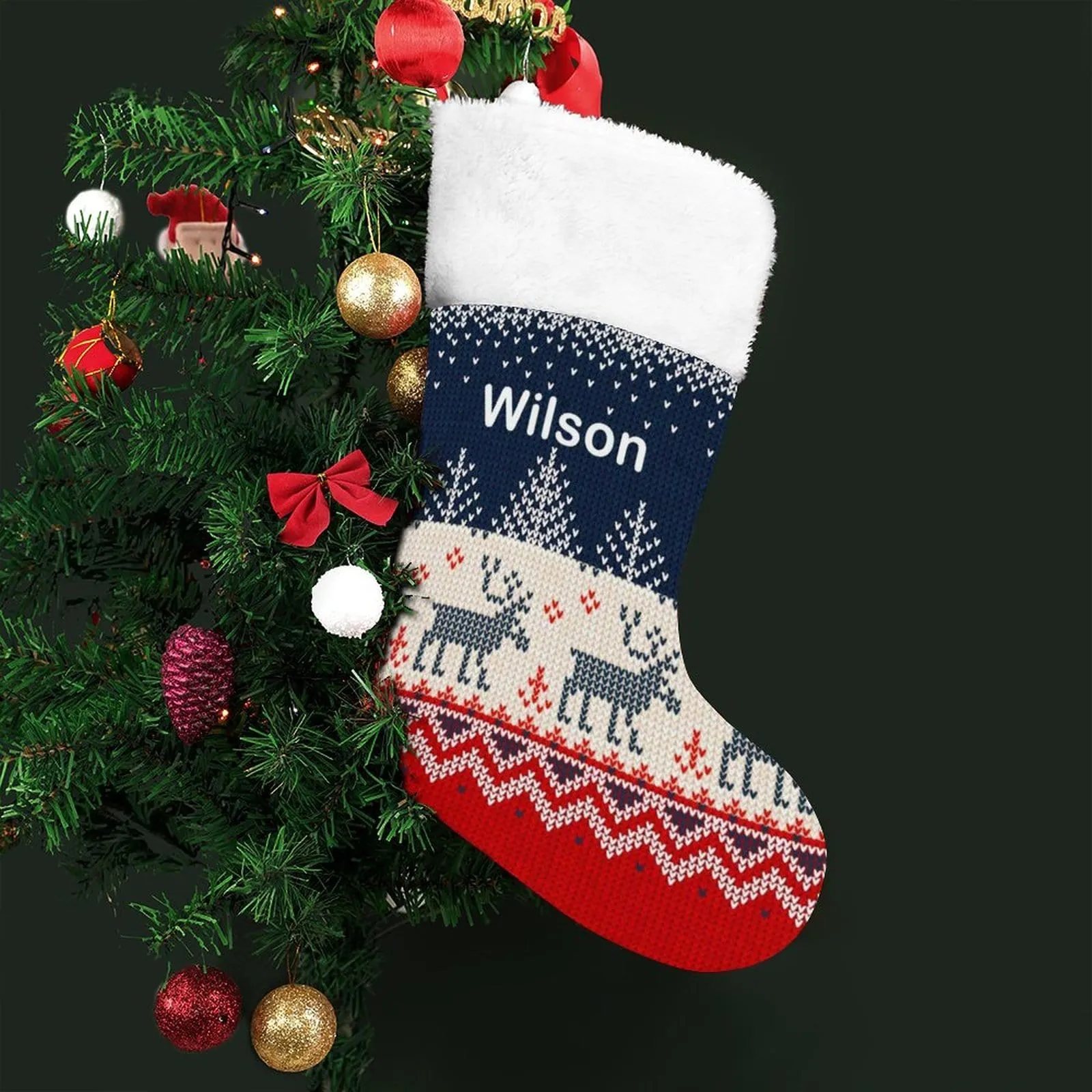 16.5in(L) Super Size-Custom Name Blue Elk Christmas Stocking
