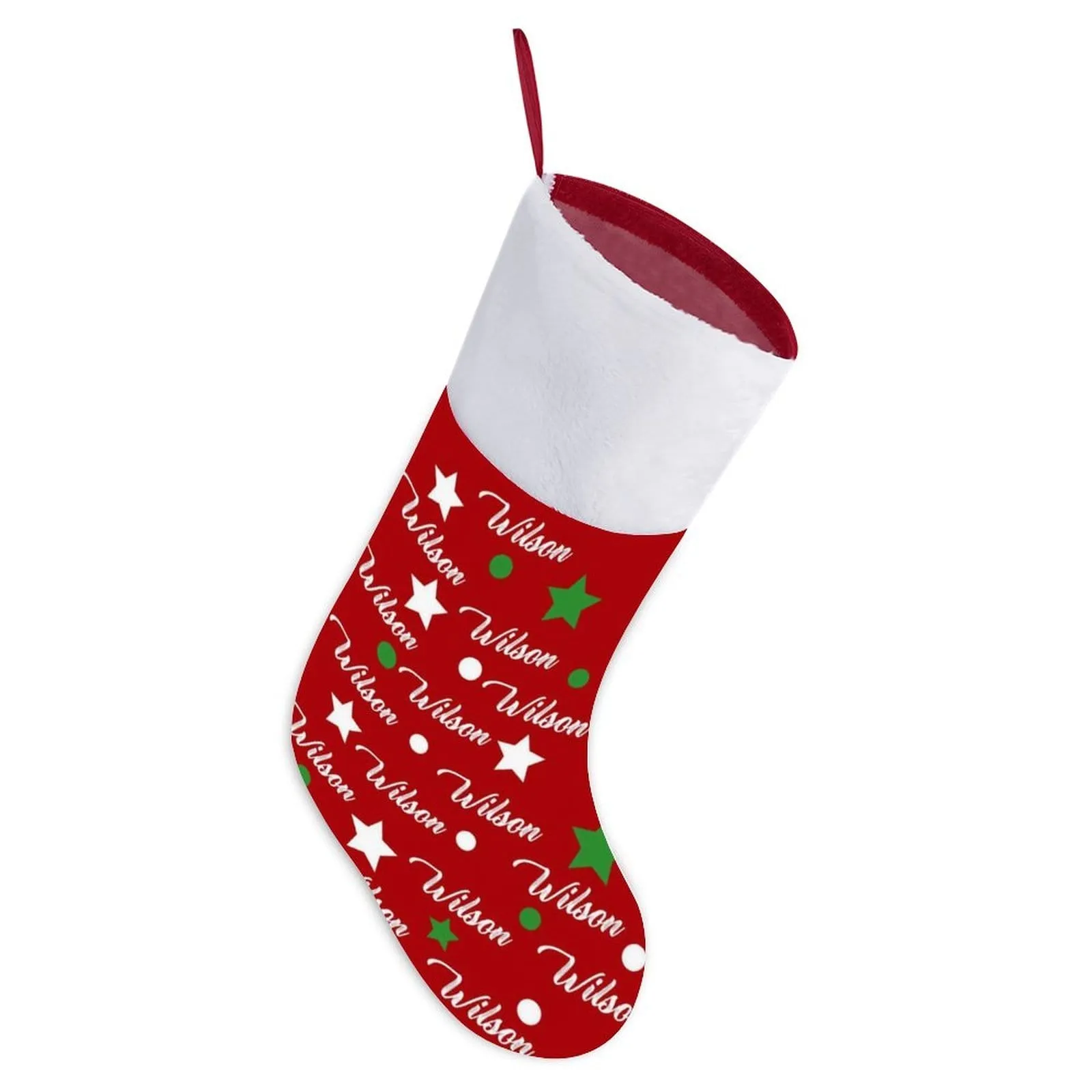 16.5in(L) Super Size-Custom Name Dot Five-pointed Heart Christmas Stocking