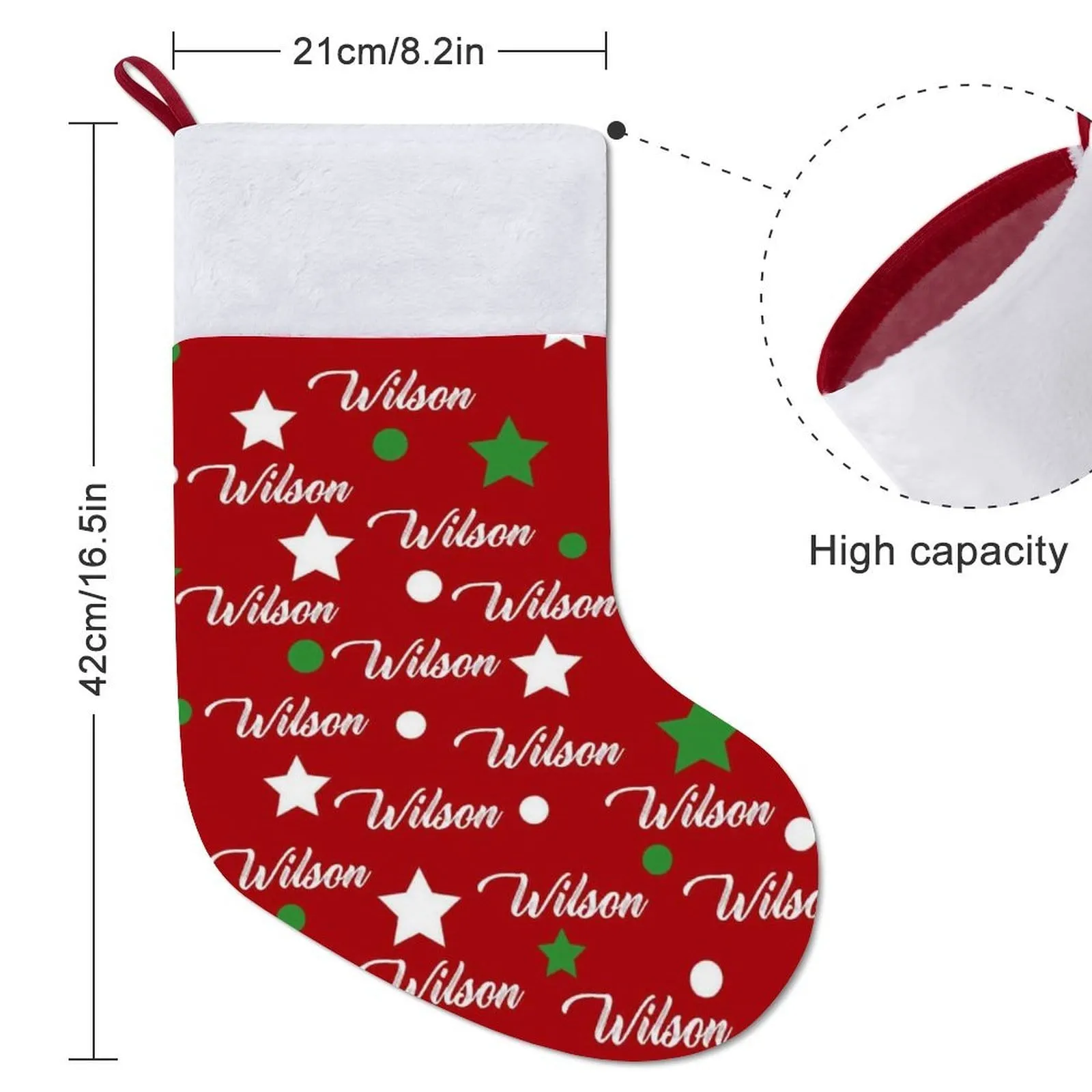 16.5in(L) Super Size-Custom Name Dot Five-pointed Heart Christmas Stocking