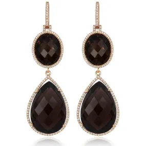 18ct Rose Gold 63.76ct Smokey Quartz Diamond Drop Earrings