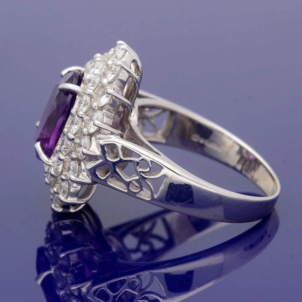 18ct White Gold Amethyst and Diamond Large Cluster Ring
