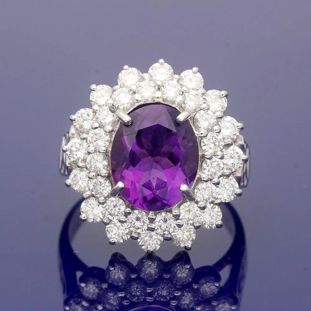 18ct White Gold Amethyst and Diamond Large Cluster Ring
