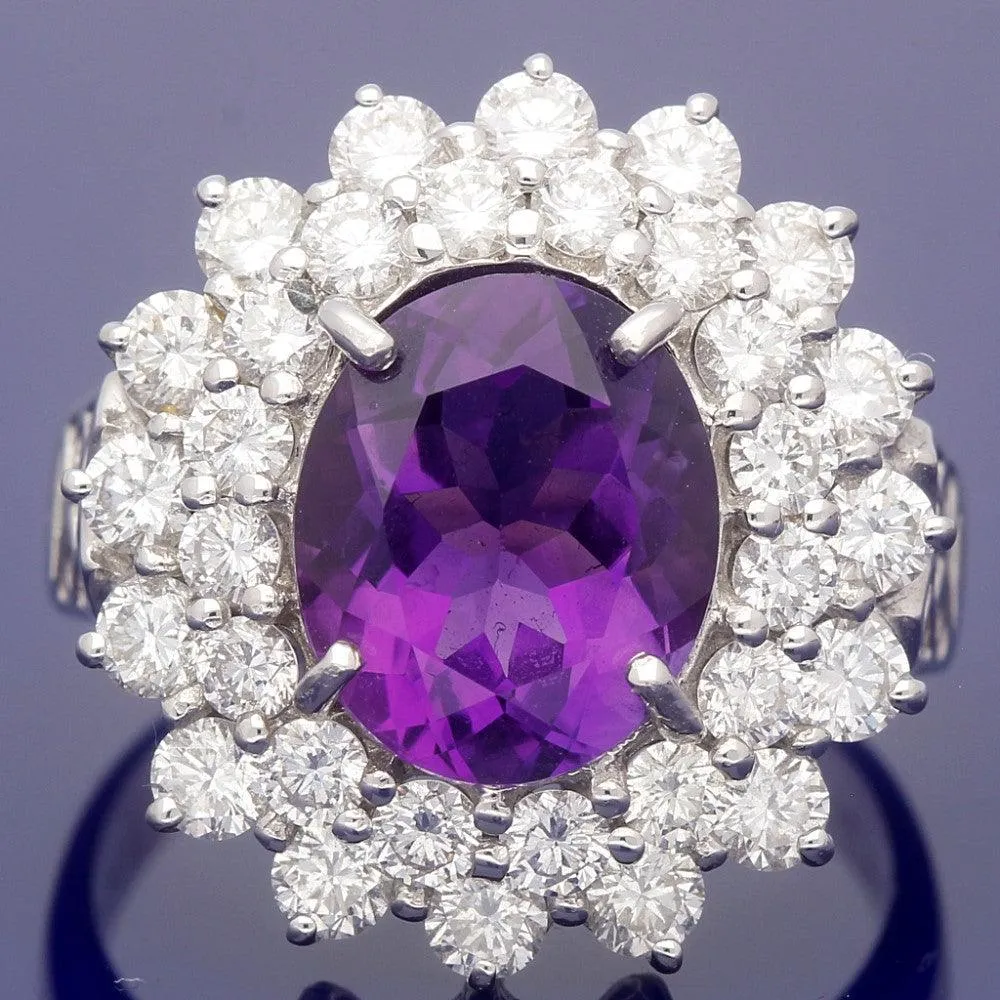 18ct White Gold Amethyst and Diamond Large Cluster Ring