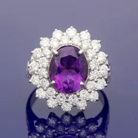 18ct White Gold Amethyst and Diamond Large Cluster Ring