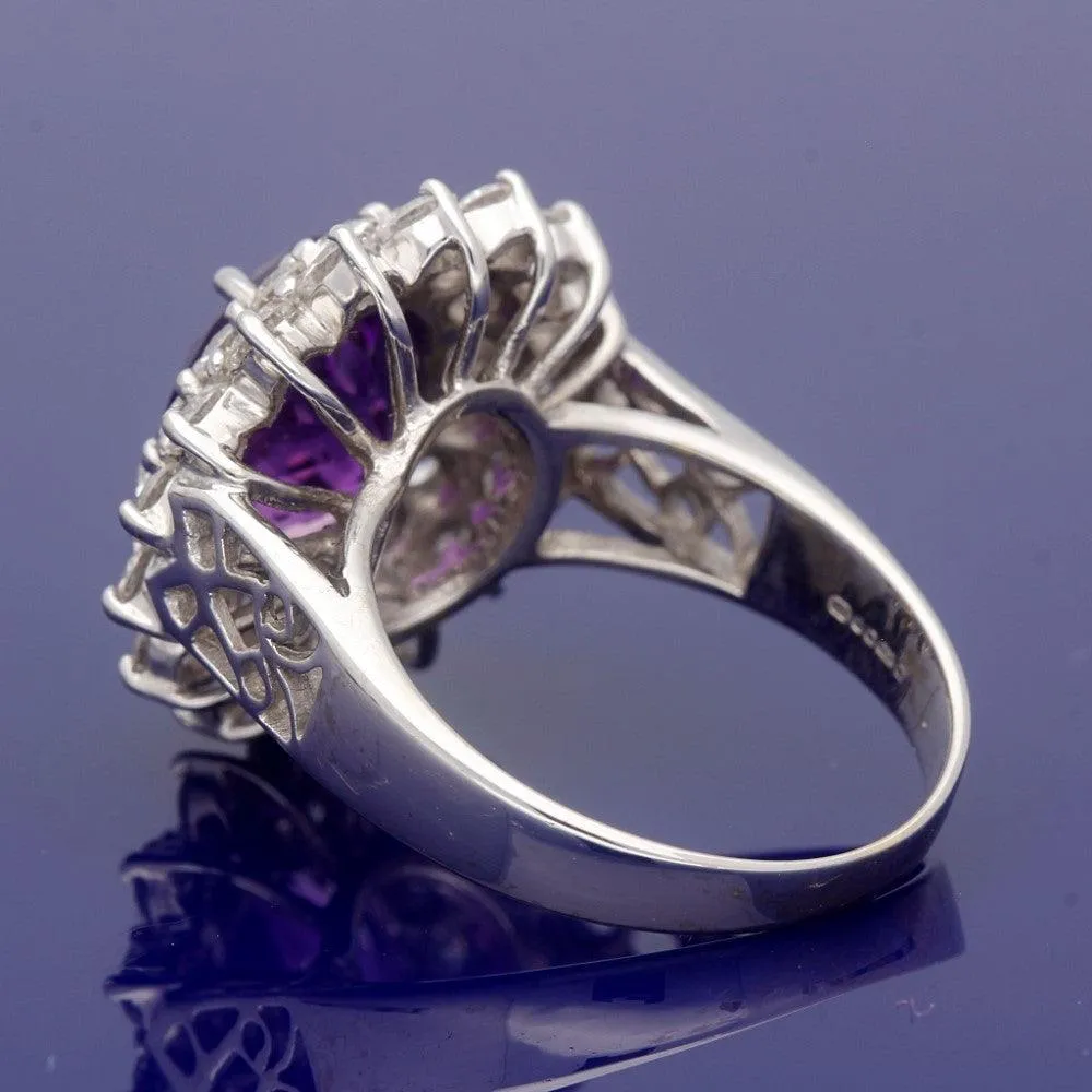 18ct White Gold Amethyst and Diamond Large Cluster Ring