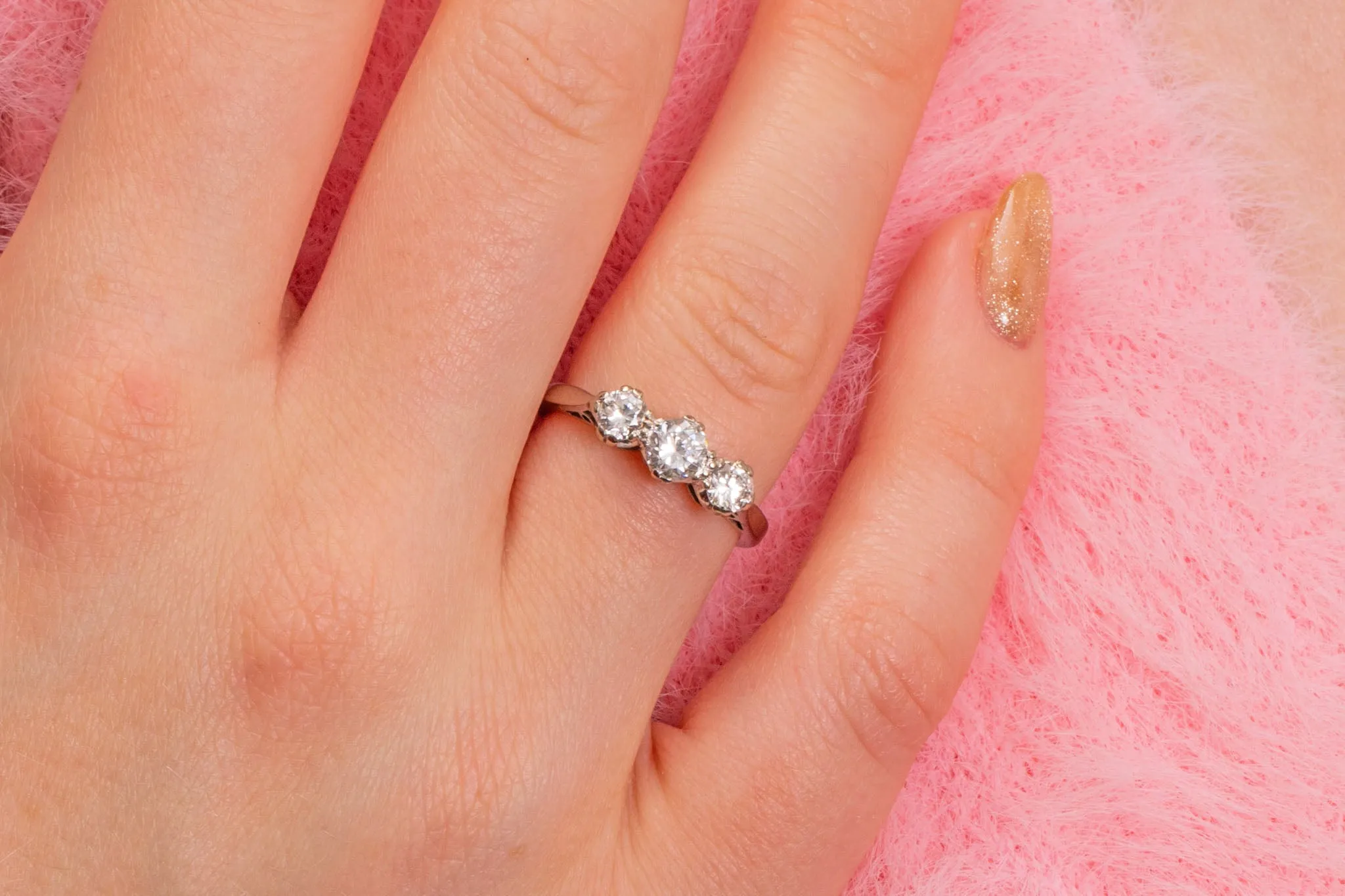 18ct White Gold Diamond Trilogy Engagement Ring, 0.90ct