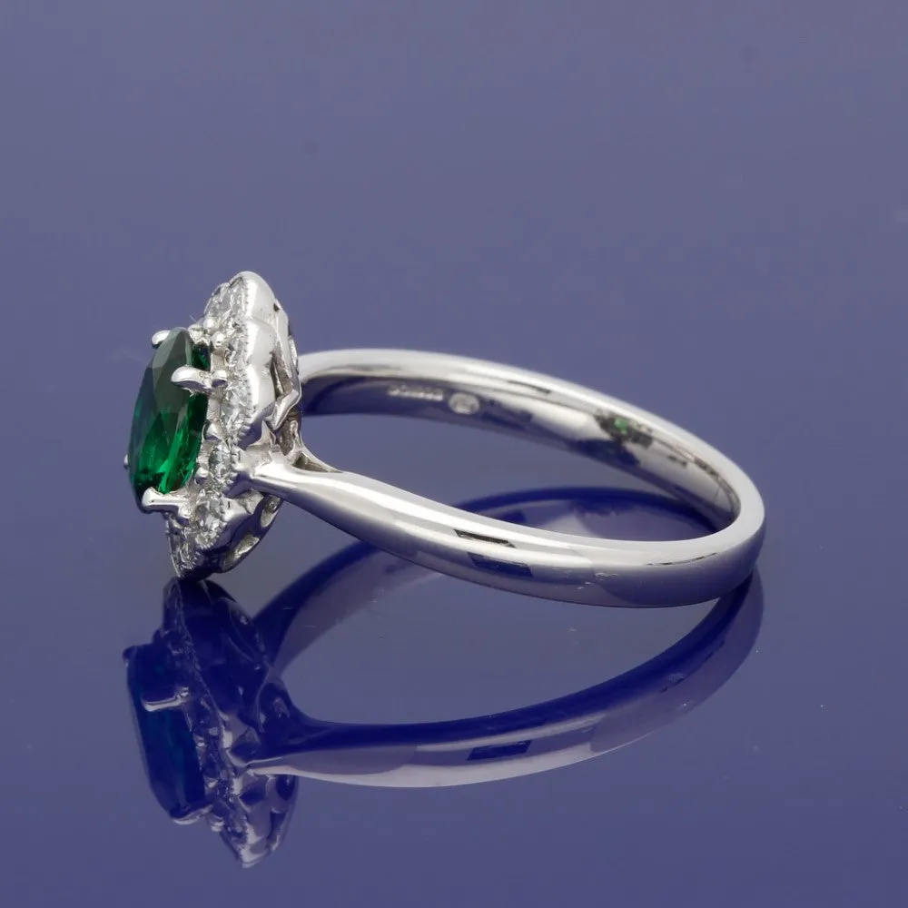 18ct White Gold Green Tsavorite Garnet & Diamond Cluster Ring