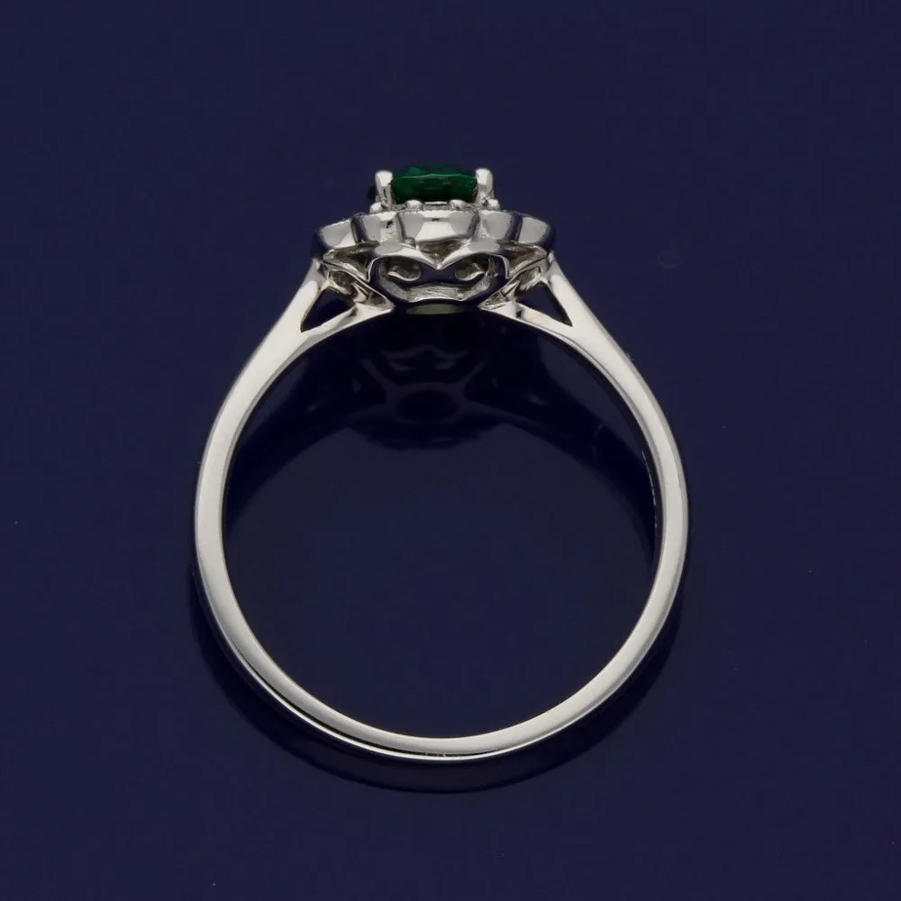 18ct White Gold Green Tsavorite Garnet & Diamond Cluster Ring