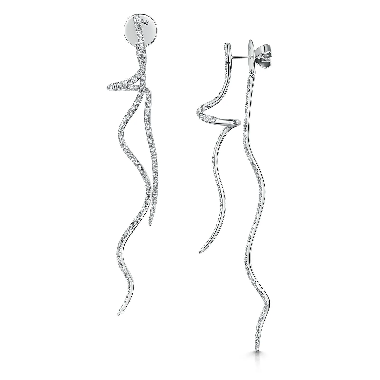 18ct White Gold Stick and Swirl Brilliant-Cut Diamond Drop Earrings 1.54ct