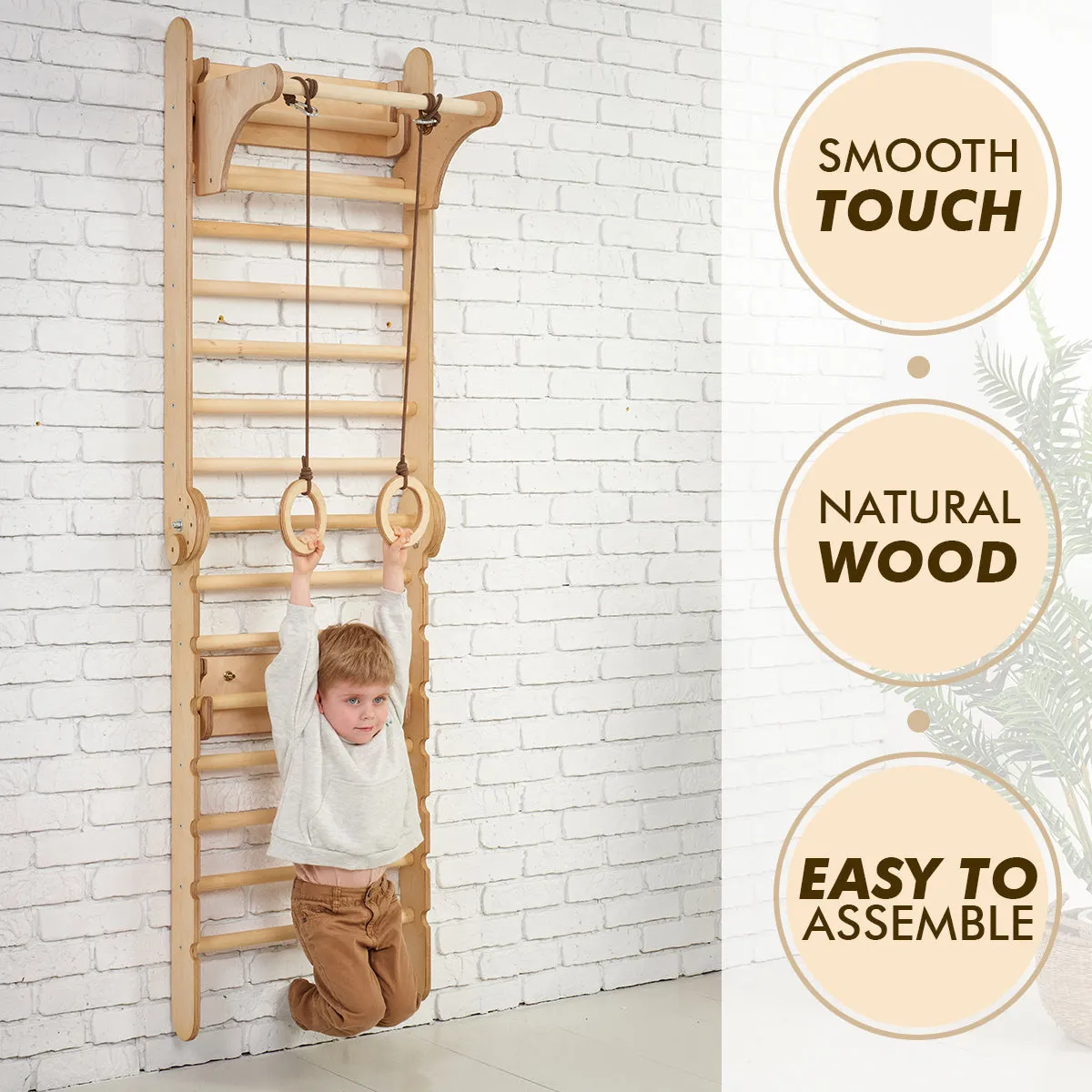 3in1 Wooden Swedish Wall / Climbing Ladder for Children   Swing Set   Slide Board