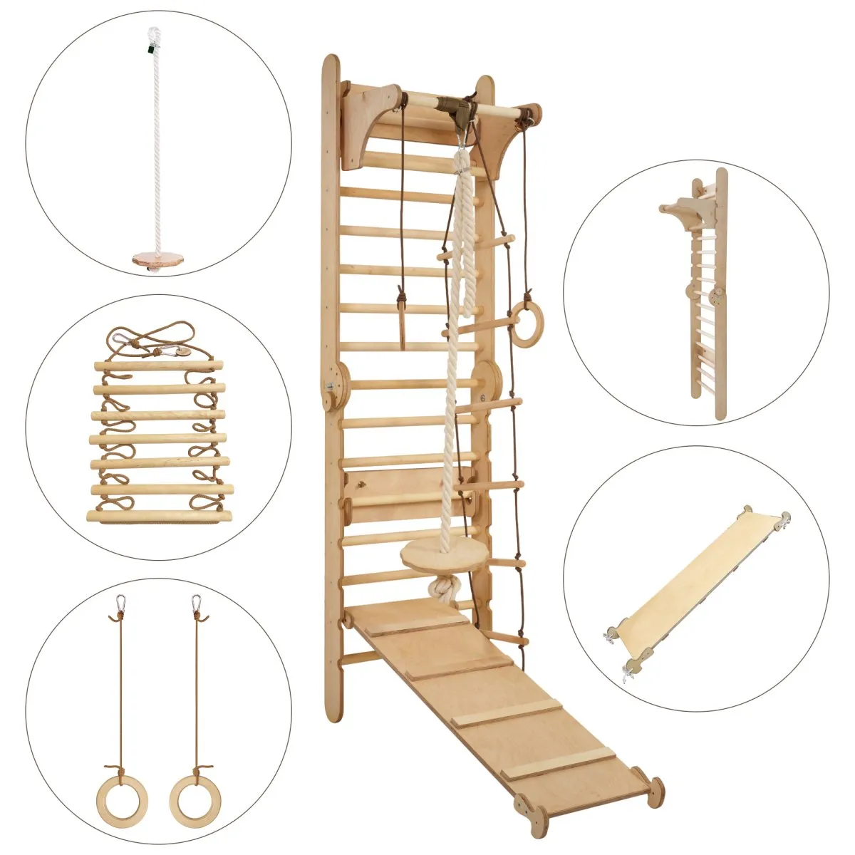 3in1 Wooden Swedish Wall / Climbing Ladder for Children   Swing Set   Slide Board
