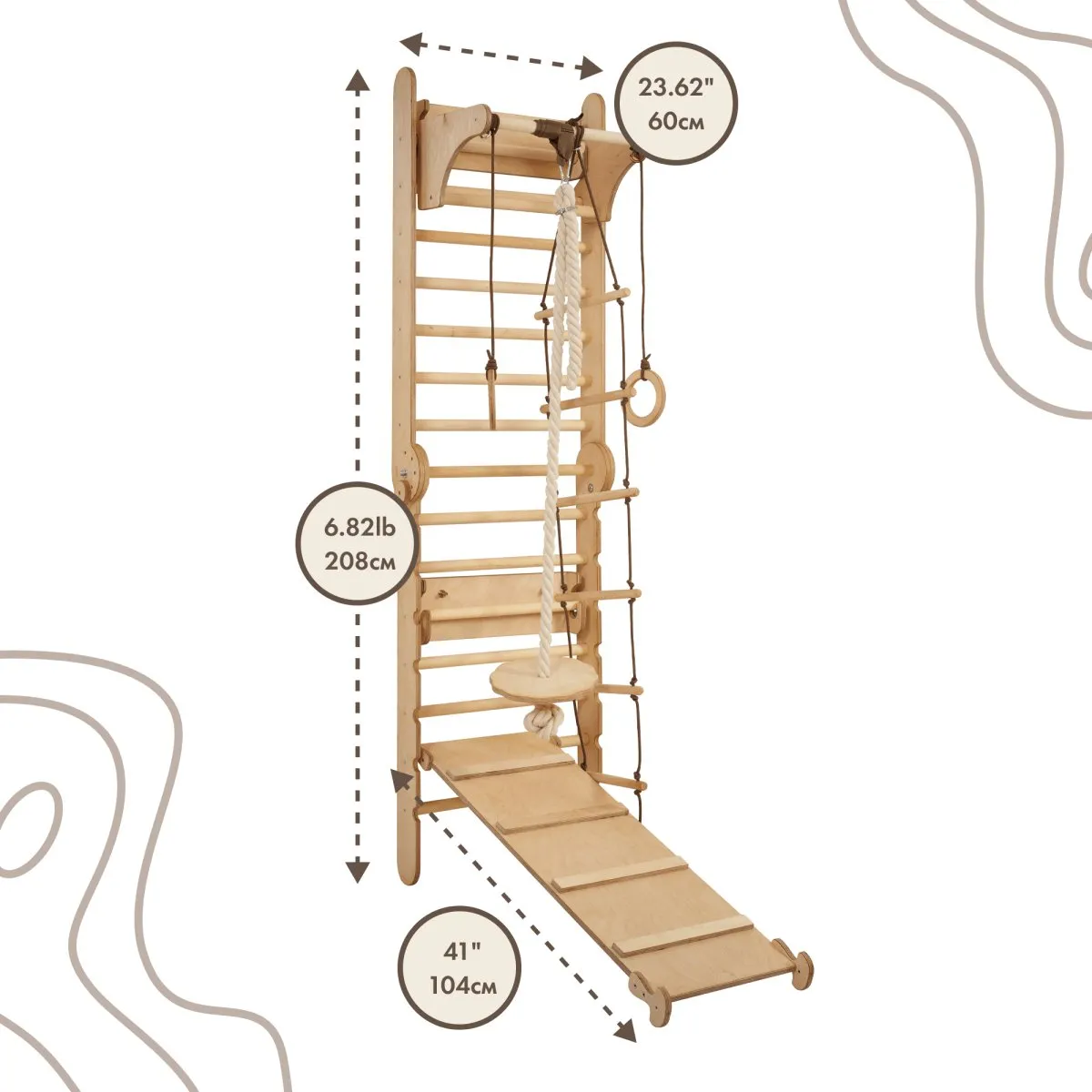 3in1 Wooden Swedish Wall / Climbing Ladder for Children   Swing Set   Slide Board