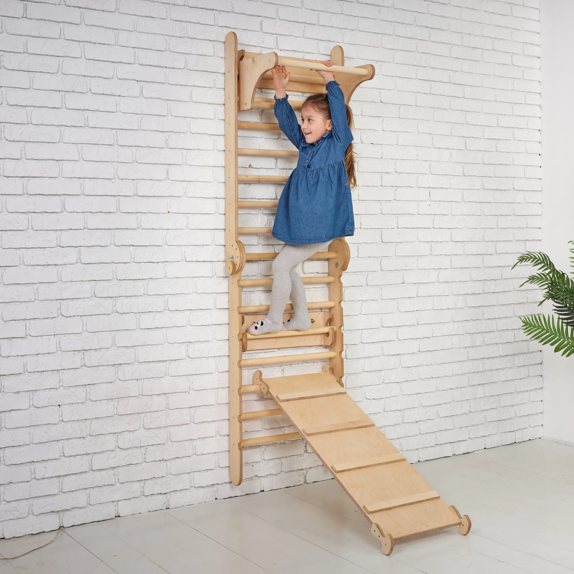 3in1 Wooden Swedish Wall / Climbing Ladder for Children   Swing Set   Slide Board