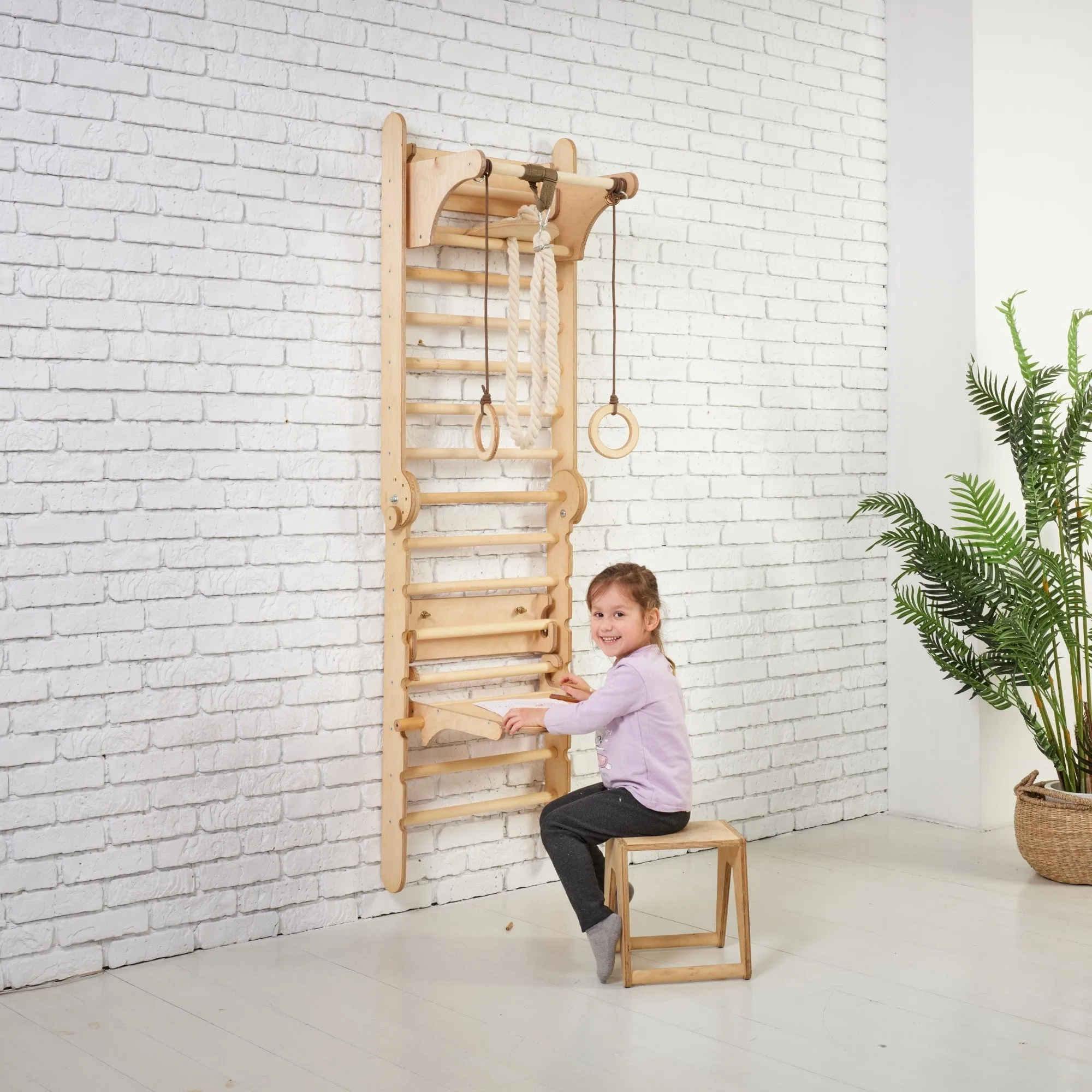 3in1 Wooden Swedish Wall / Climbing Ladder for Children   Swing Set   Slide Board