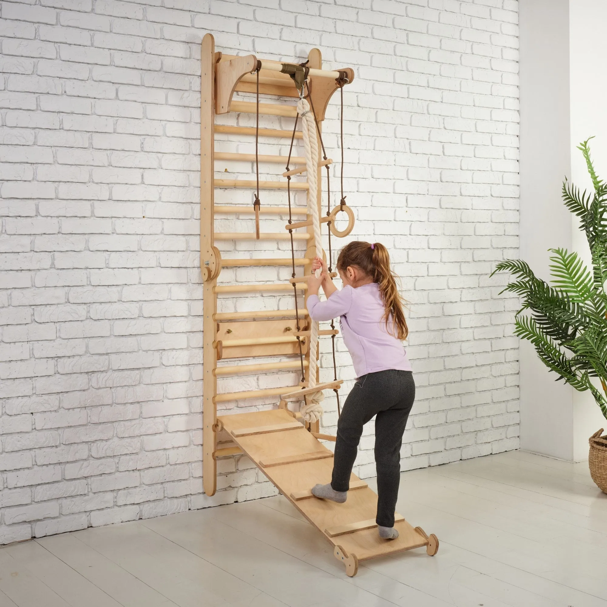 3in1 Wooden Swedish Wall / Climbing Ladder for Children   Swing Set   Slide Board