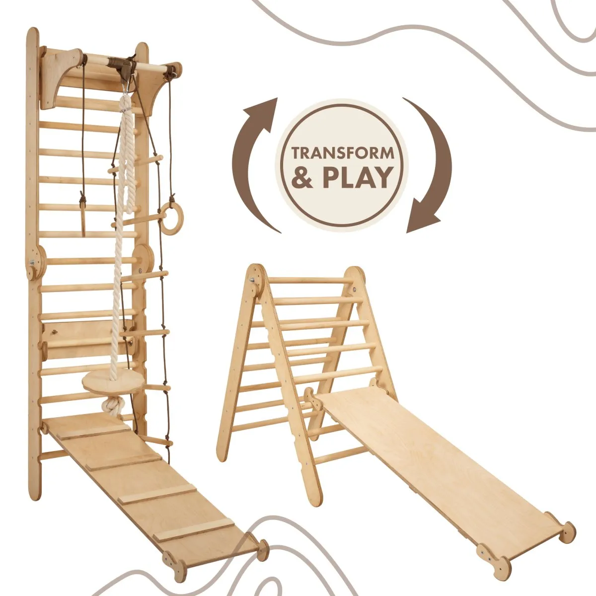 3in1 Wooden Swedish Wall / Climbing Ladder for Children   Swing Set   Slide Board
