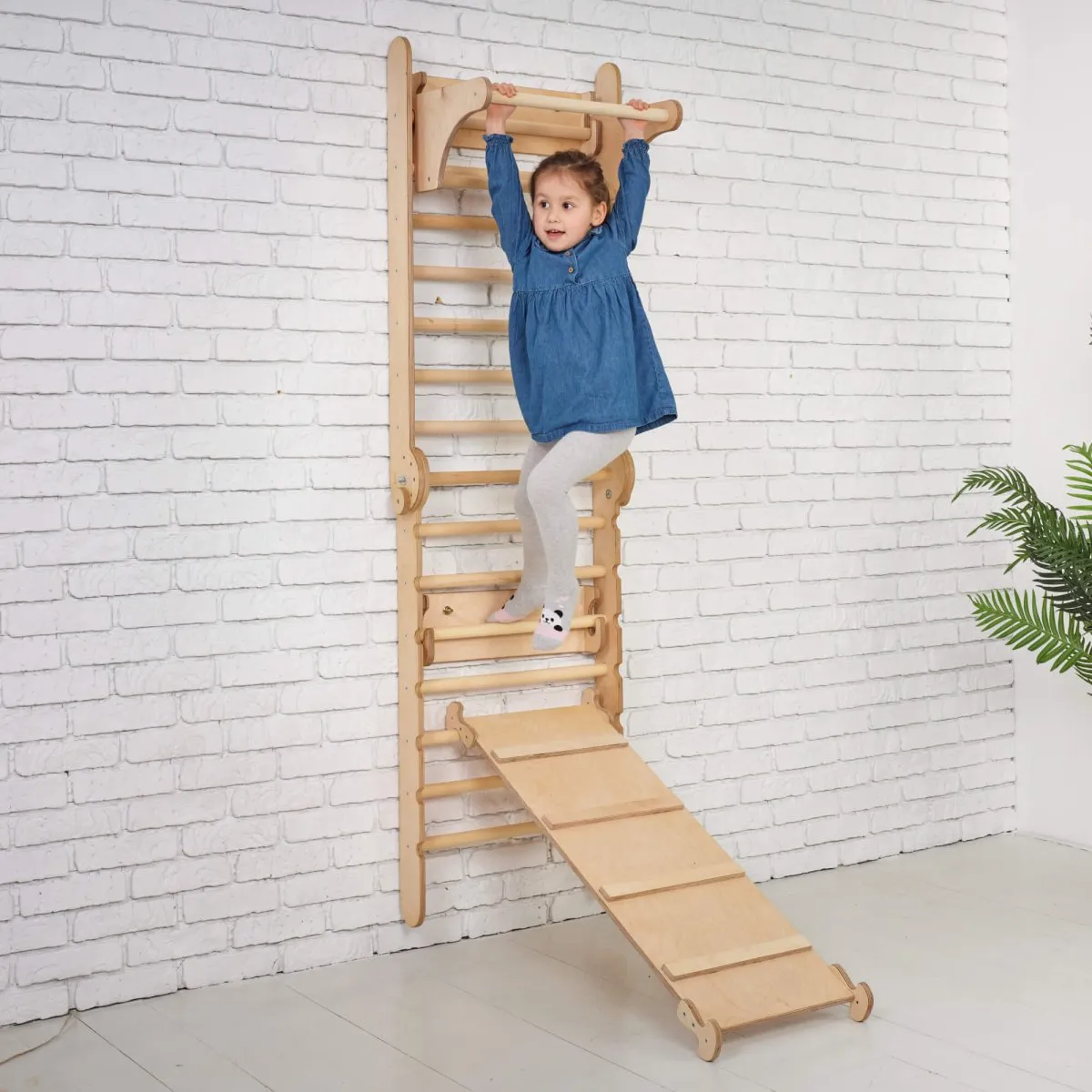3in1 Wooden Swedish Wall / Climbing Ladder for Children   Swing Set   Slide Board