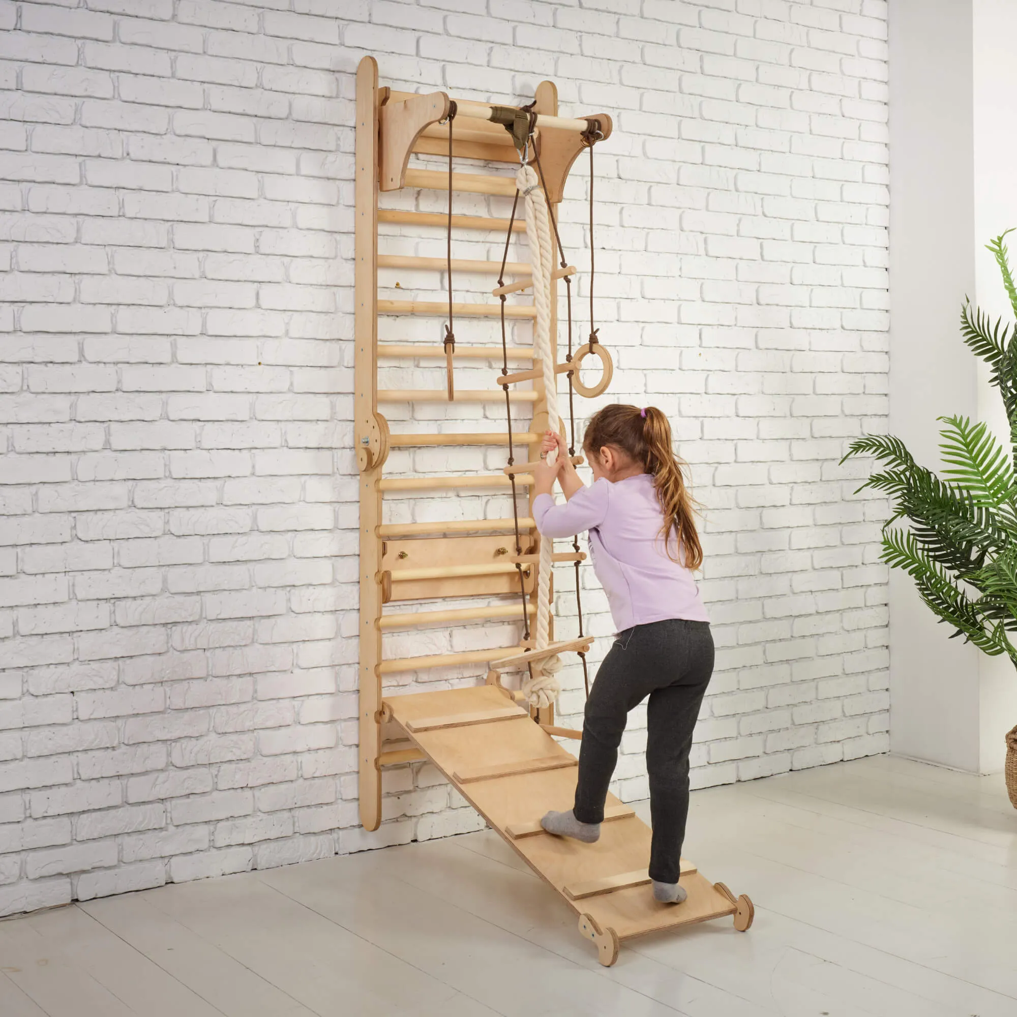 3in1 Wooden Swedish Wall / Climbing Ladder for Children   Swing Set   Slide Board
