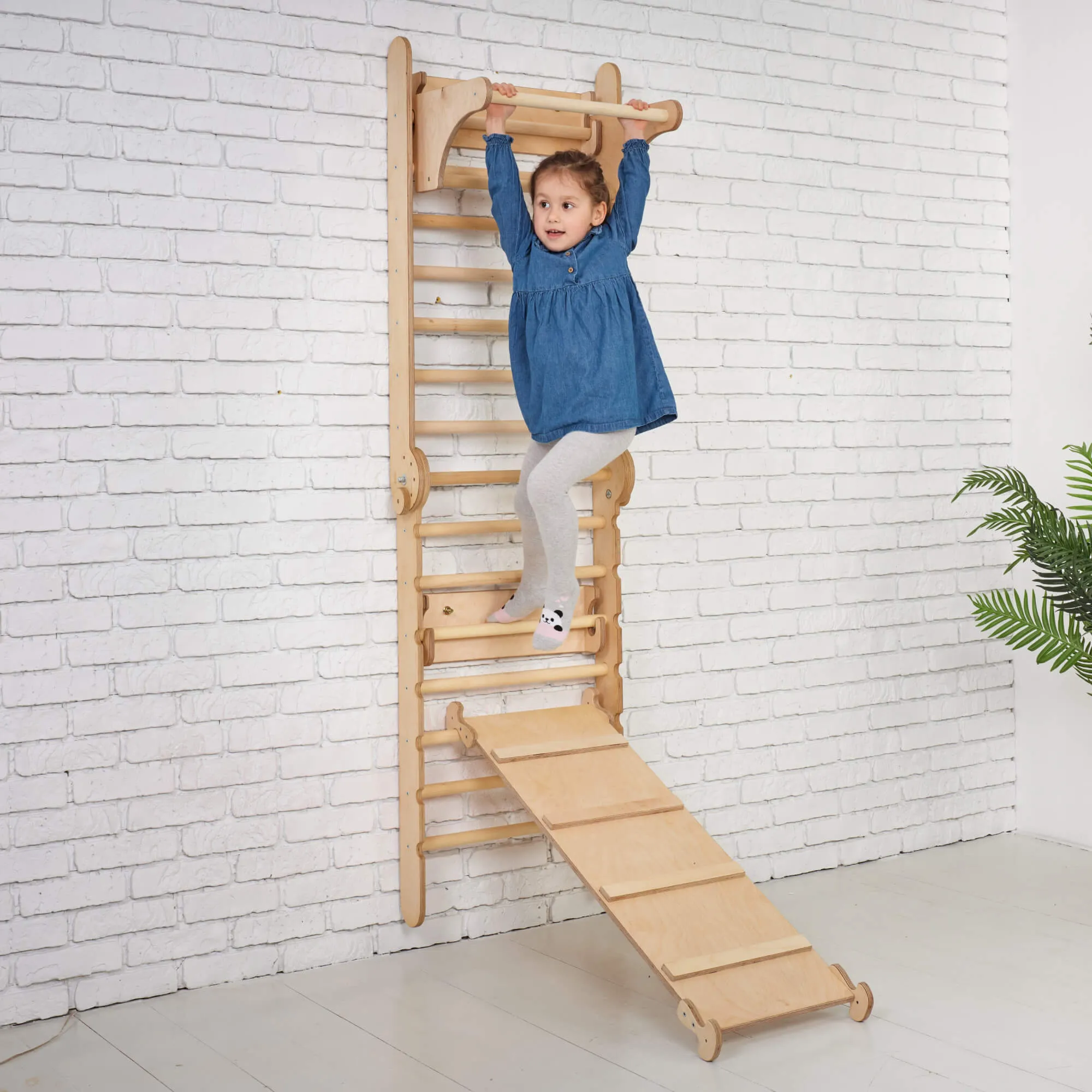 3in1 Wooden Swedish Wall / Climbing Ladder for Children   Swing Set   Slide Board