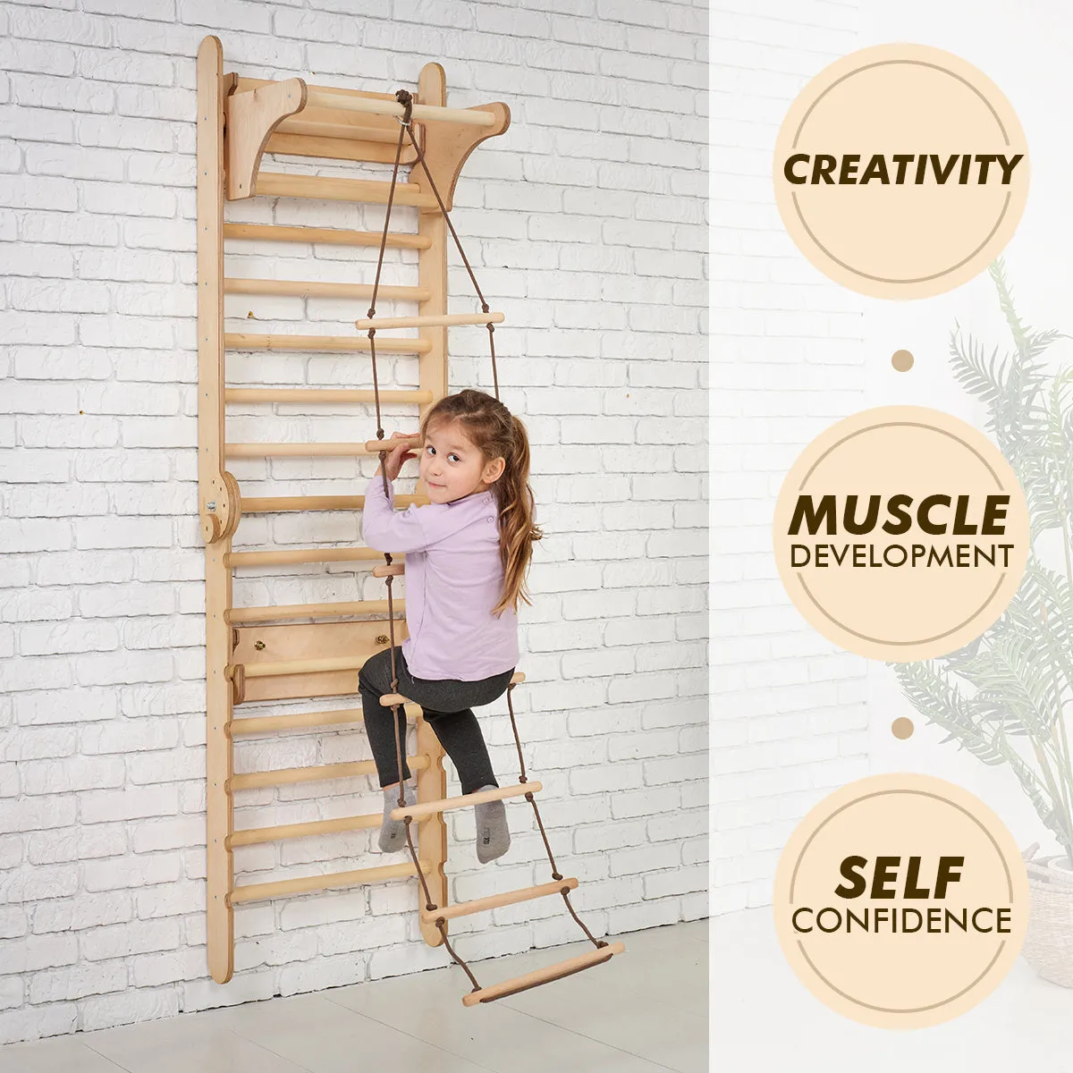 3in1 Wooden Swedish Wall / Climbing Ladder for Children   Swing Set   Slide Board