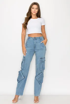 40501 Women's High Rise Washed Down Dual Cargo Pocket Jeans