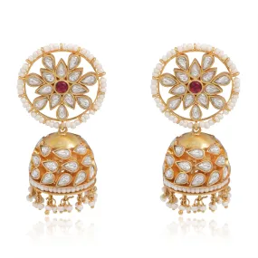92.5 silver Red kundan Jhumka