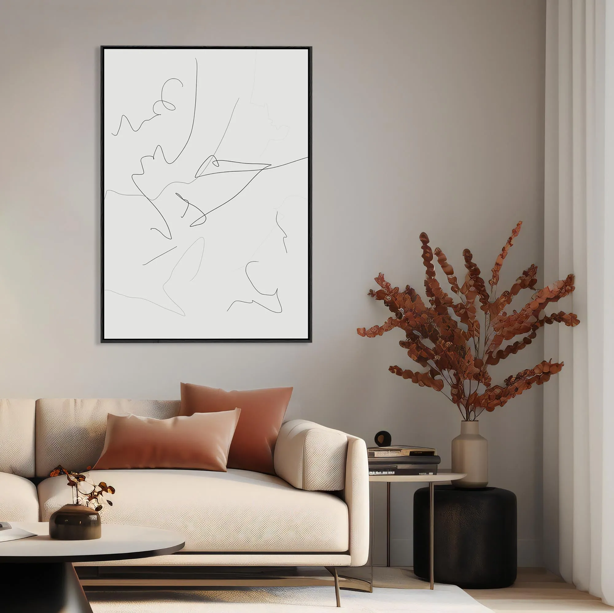 Abstract Line Art Framed Canvas