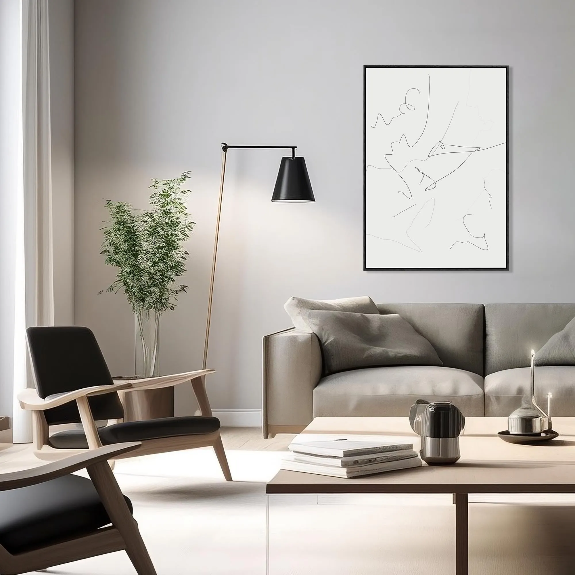 Abstract Line Art Framed Canvas