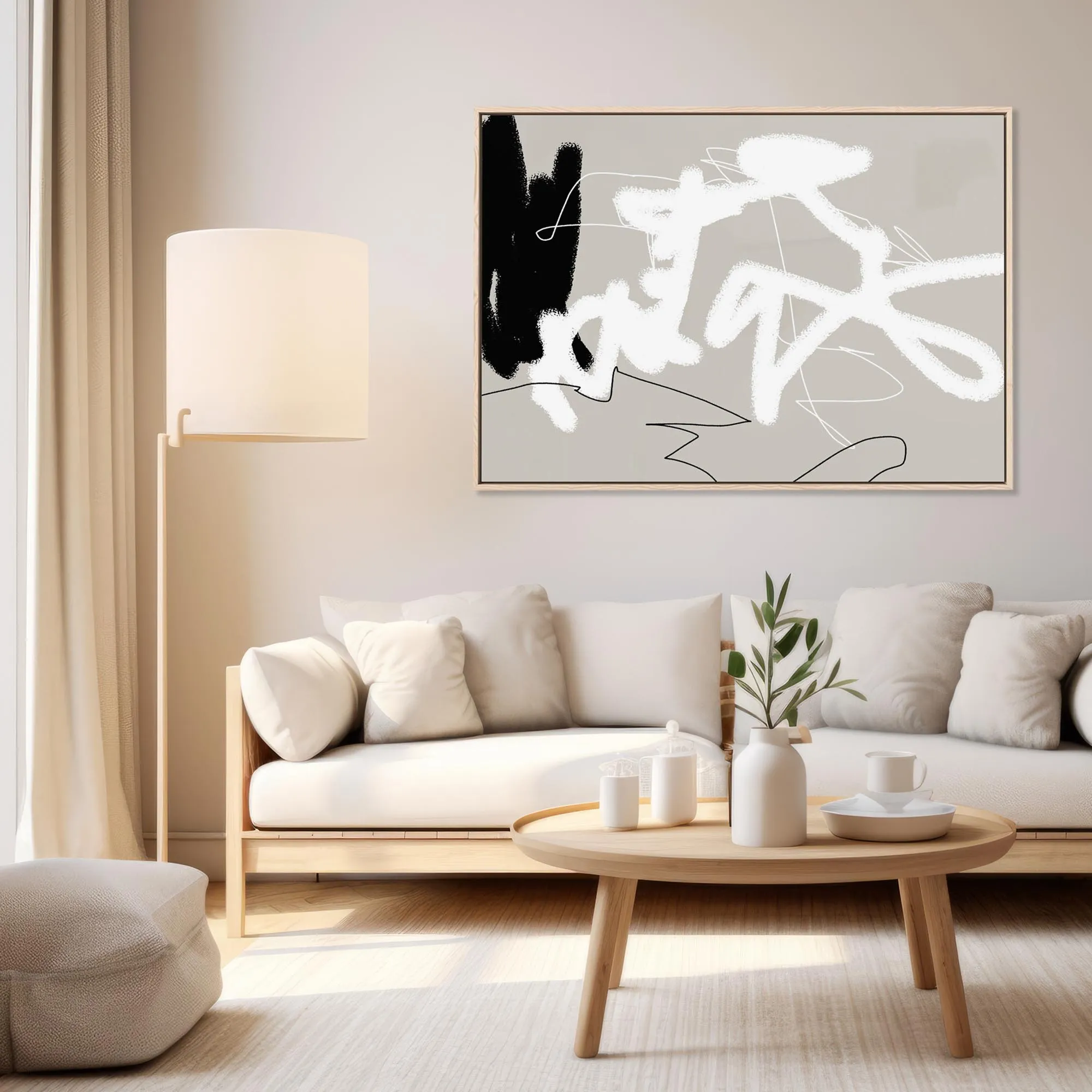 Abstract Lines On Beige Framed Canvas