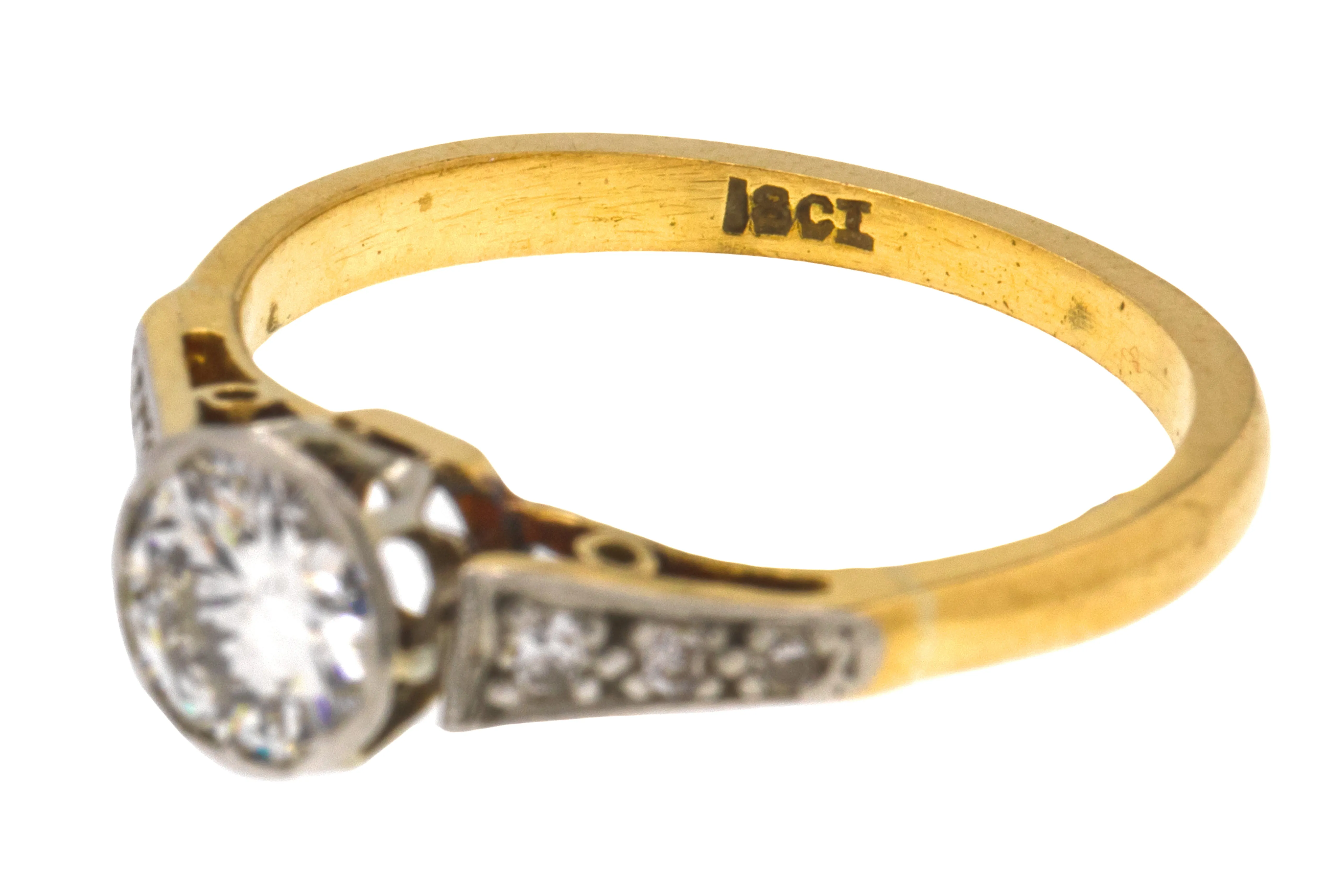 Antique 18ct Gold Bezel-Set Diamond Solitaire Engagement Ring, 0.50ct Diamond Centre