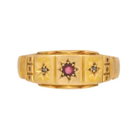 Antique 18ct Gold Garnet Diamond Gypsy Ring