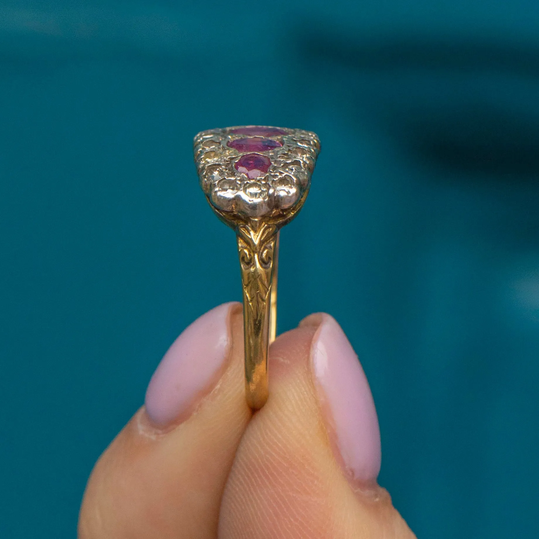 Antique 18ct Gold Ruby Diamond Cluster Ring c.1900