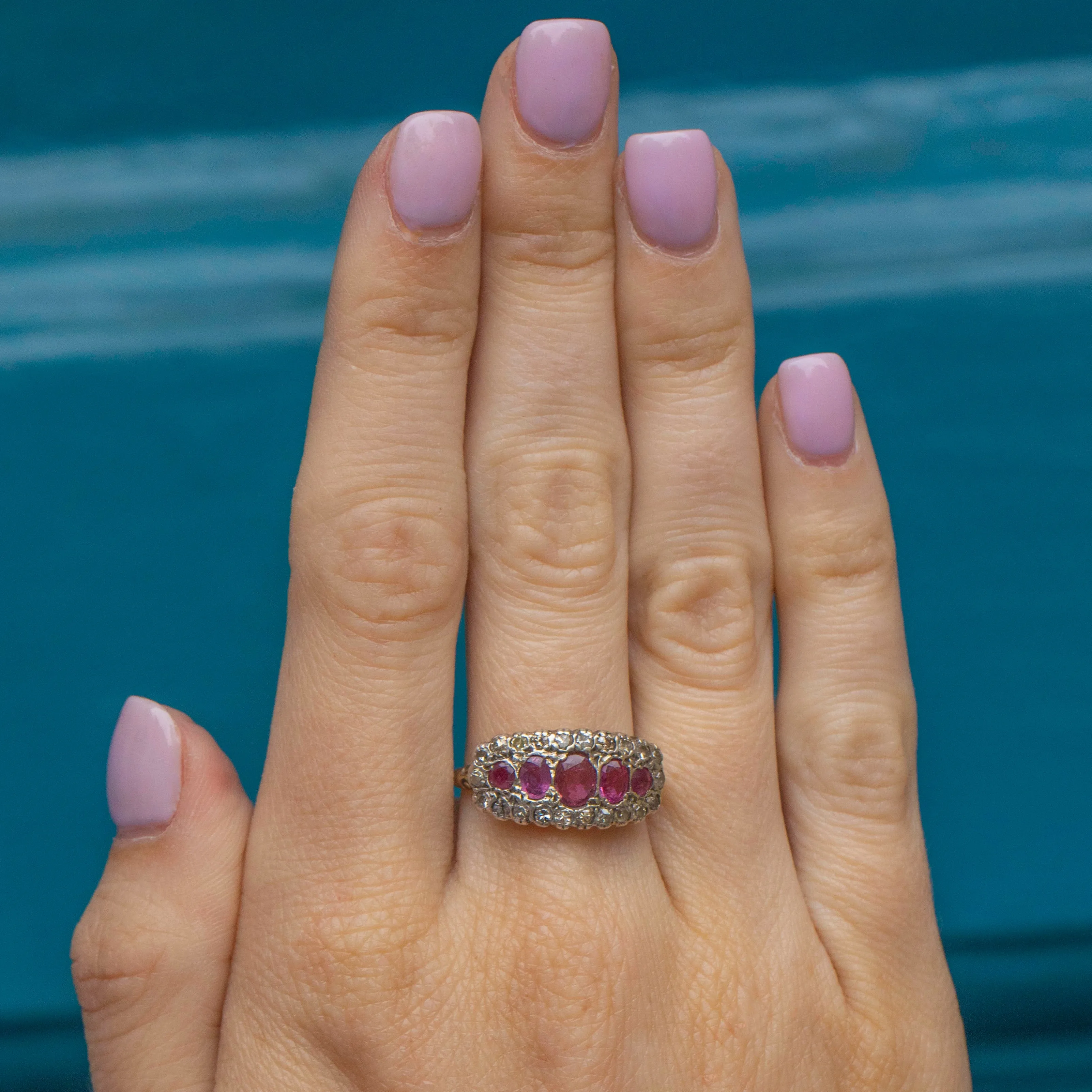 Antique 18ct Gold Ruby Diamond Cluster Ring c.1900