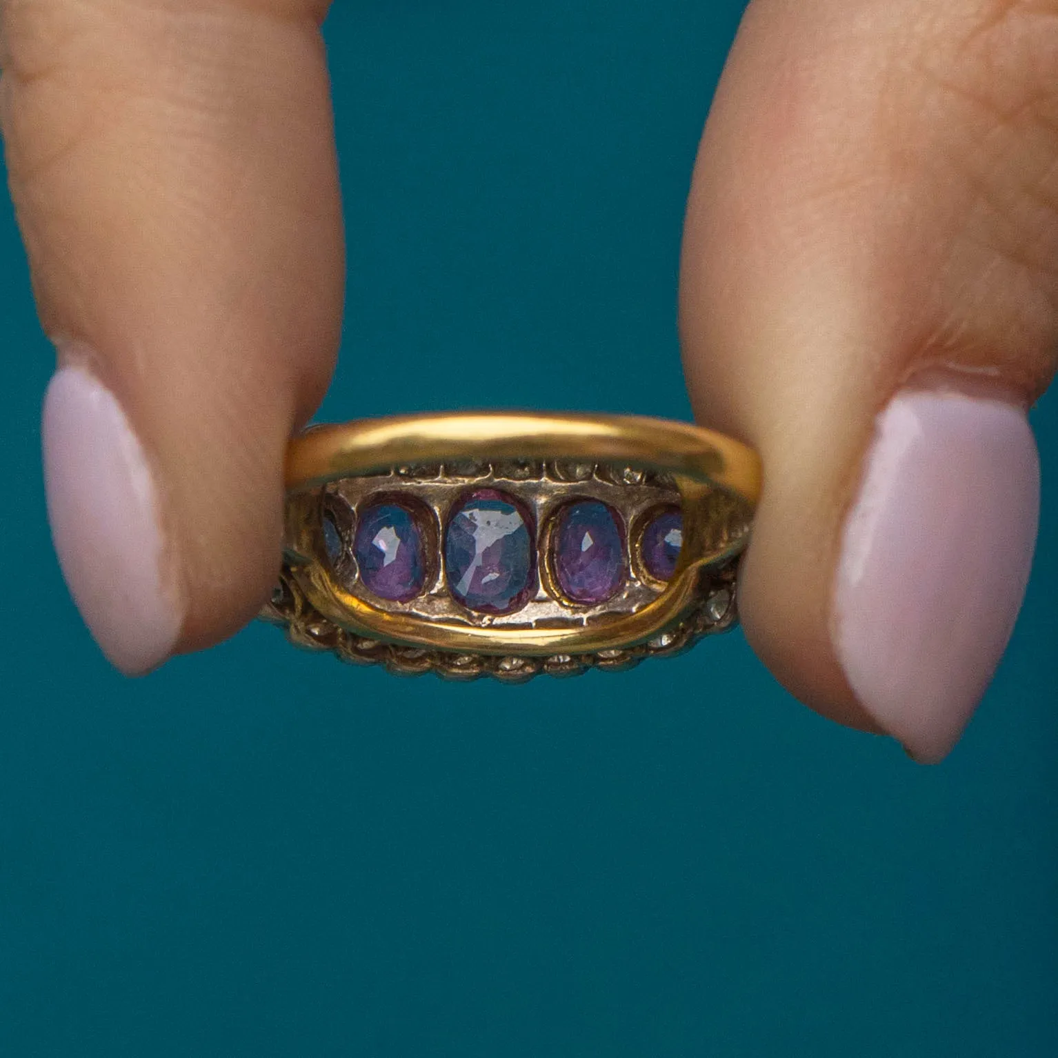 Antique 18ct Gold Ruby Diamond Cluster Ring c.1900